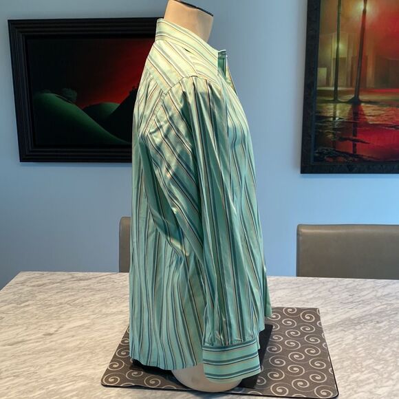 Lacoste 45/XL-2XL Button Down Dress Shirt Stripes Embroidered Logo Chest Pocket - Picture 3 of 6